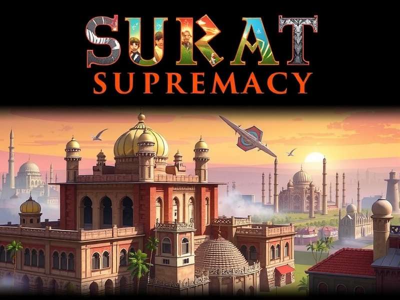 Surat Supremacy game banner showing historical cityscape